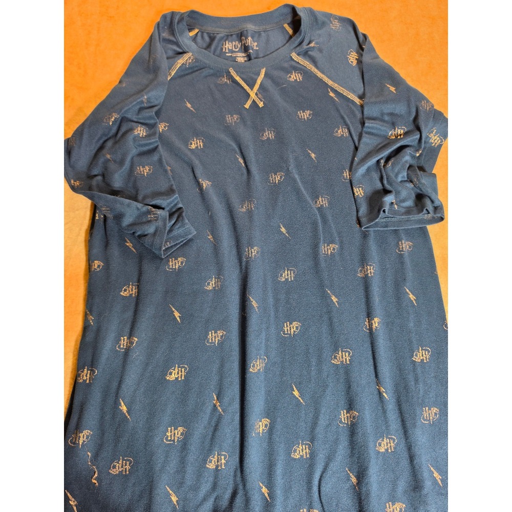 Harry Potter Nightgown Girls Size L XL 14-16 Blue Gold Foil Lightning Bolt Sleep